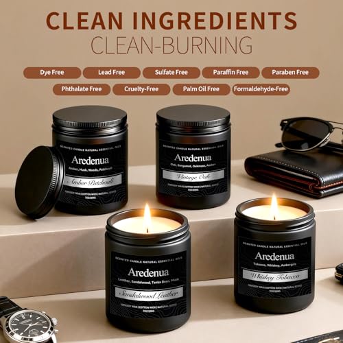 Mens Candle Set – Manly Candles for Men, 4 Pack Soy Candles for Home Scented, Masculine Candle Gift Set - Includes Sandalw...