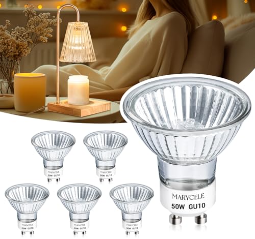 Marycele Halogen Light Bulbs for Candle Warmer Lamp, 6 Pack GU10 120V 50W MR16 Dimmable Warm Light Halogen Bulbs 2 Pin wit...