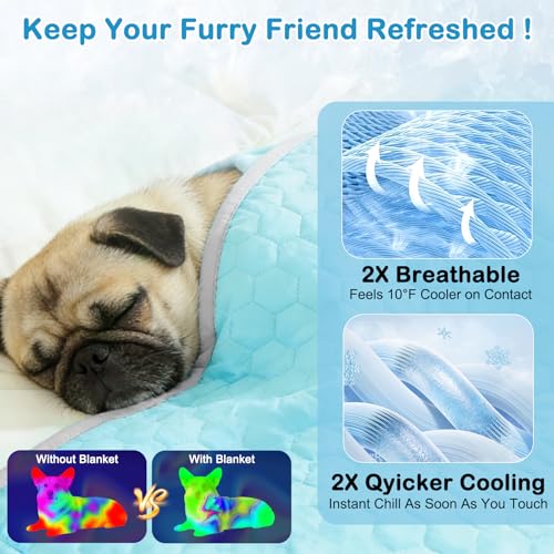 Vivifying Cooling Blanket for Dogs, Reversible Ice Silk Dog Cooling Mat with Soft Plush Backing, Summer Pet Blanket Throw ...