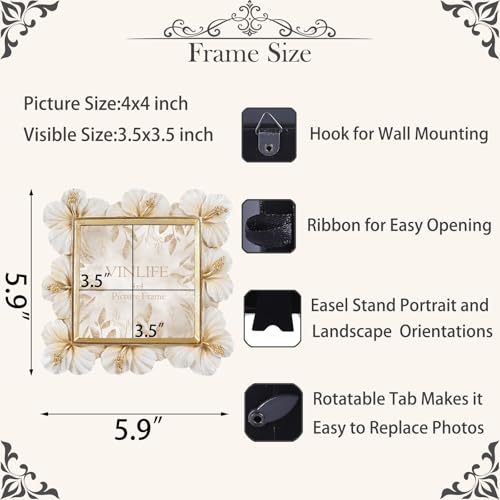 VINLIFE Small Vintage Picture Frames 4x4 Antique White and Gold Ornate Flower Picture Frame with Real Glass Tabletop and W...
