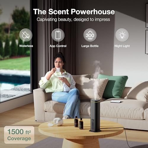 Airversa Waterless Diffuser, Smart Tower Diffuser with App Control, Cold Air Scent Diffuser Oil Machine for Homes Offices ...