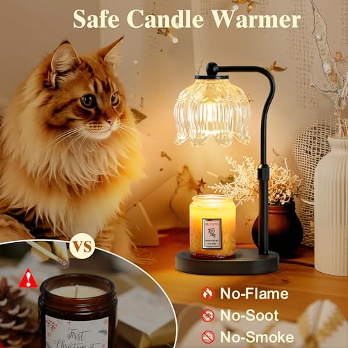 CASTLELIFE Candle Warmer Lamp with Timer & Stepless Dimming, Height Adjustable Electric Wax Warmer for Jar Candles, Flower...