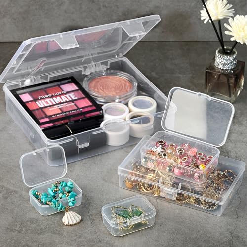 Jutieuo 7 Pack Mixed Sizes Rectangular Mini Plastic Containers Clear Plastic Storage Boxes with Hinged Lids Empty Beads Or...