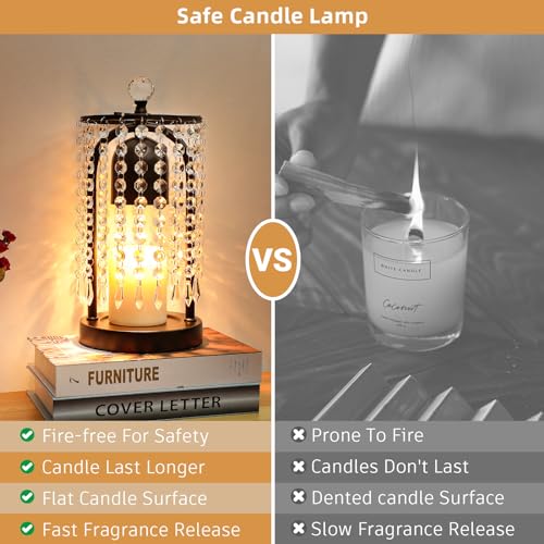 Candle Warmer Lamp with Timer and Dimmer - Electric Candle Warmer ,Crystal Candle Lamp for Bedroom Decor, Flameless Scente...