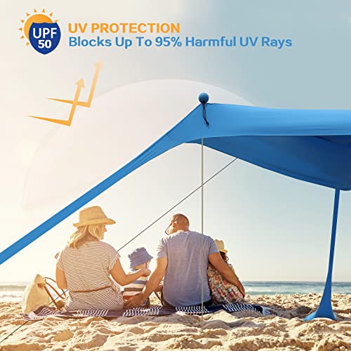 YENGIAM Beach Canopy Beach Tent UPF50+ 11x11 FT Easy to Setup Extra Windproof Rope Sun Shelter Beach Shade Canopy with 4 S...