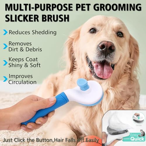 Kwispel 3PCS Dog Grooming Brush - Dog Brush for Shedding Massaging Bathing - Double Sided Shedding, Dematting Undercoat Ra...
