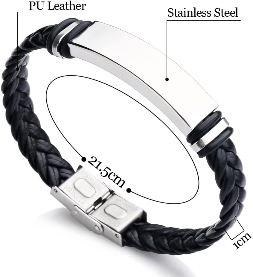 EDSG Mens Bracelet Personalized Custom Bracelets for Men Leather Engraved Bracelet Gift for Boyfriend Husband Dad Bestman ...
