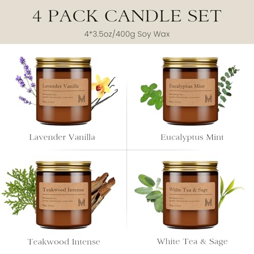 M&SENSE 4 Pack Candle Gift Set, Scented Candle Sets for Men and Women, Soy Wax Candles Home Scented, Long Lasting Amber Ja...