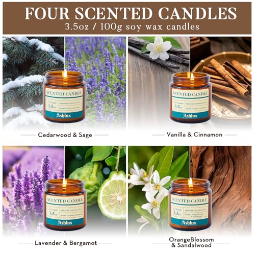 Ashlux 4 Pack Scented Candles as Candle Gift Set, Candle Set for Women, Long Lasting Soy Wax Amber Jar Aromatherapy Candle...