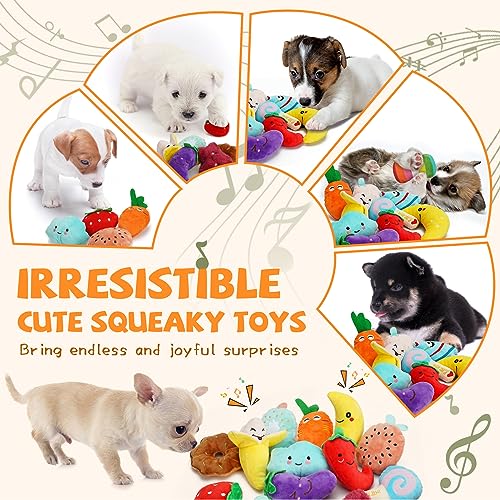 QTwoof Cheerful 20-Pack Squeaky Dog Toys Set - Included 4 Dog Bags, Plush Puppy Toys with Irresistibly Cute Characters for...