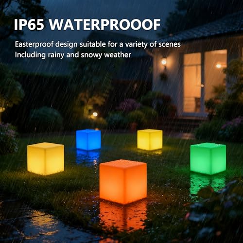 MIUWLXT 4-inch LED Cube Night Light, Rechargeable Color Changing Bedside Lamp with Remote, RGB + 6000K White Light, Portab...