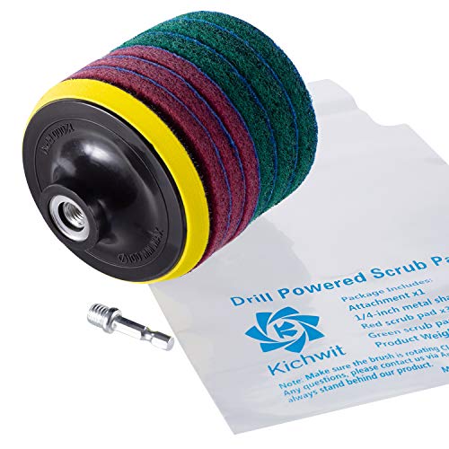 Kichwit 4 Inch Drill Power Brush Tile Scrubber Scouring Pads Cleaning Kit, Includes Attachment, Heavy Duty Household Clean...