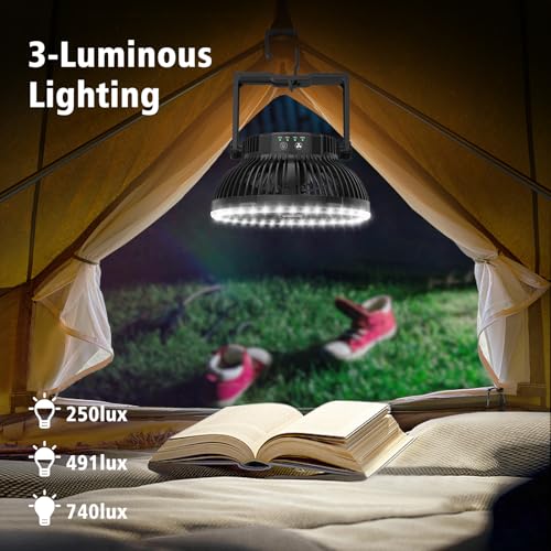 MORECORE Portable Camping Fan with LED Lantern, 24HRS Running 8inch Rechargeable Tent Fan, Powerful 3-Speed 180° Rotate wi...