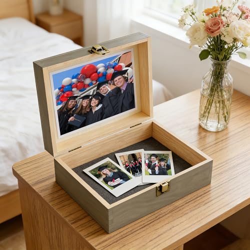 REMEIT Graduation Keepsake Box - Engraved Class of 2026 Wood Memory Box Congrats Grad Gift for Him Her, Perfect for Storin...