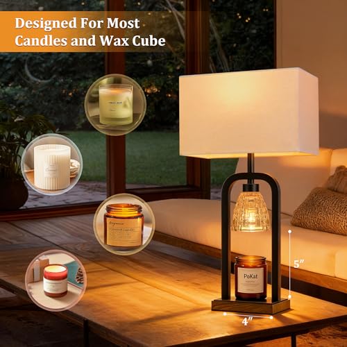 PoKat 21.5'' Lamp Candle Warmers Set of 2 Black, Farmhouse Candle Warming Lamps with Timer Dimmer & Wood-Like Base, Warmer...