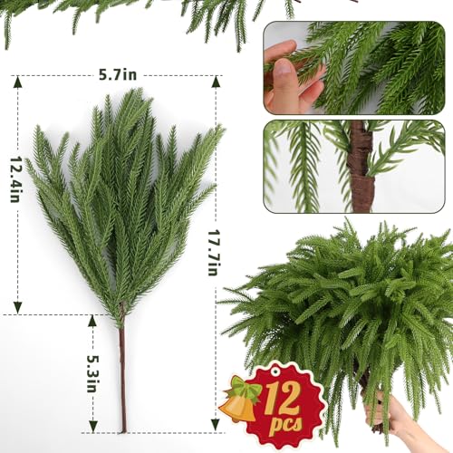 Rowfad 24 Pcs Artificial Norfolk Pine Branches, Faux Norfolk Pine Stems DIY Crafts Faux Christmas Norfolk Pine Branches fo...