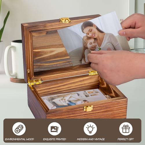 Small Wooden Memory Keepsake Boxes With Hinged Lids and a photo frame inside the lid - Decorative Storage Box With a Hinge...