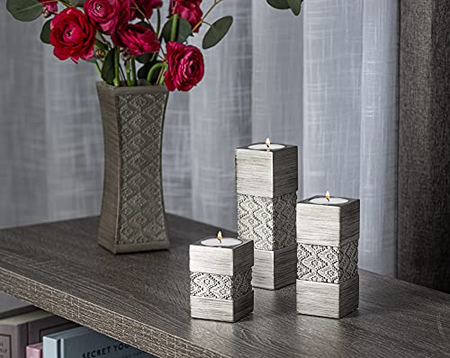 Creative Scents Dublin Silver Small Tealight Candle Holder Set of 3 - Centerpiece for Living Room and Dining Room Table De...