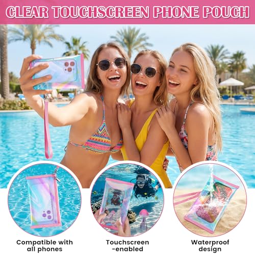 ComfyKit Iridescent Beach Tote Bag for Women - Waterproof Pool & Swim Bag with Detachable Makeup Case & Phone Pouch