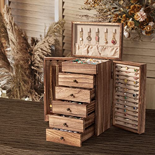 Poyilooo Jewelry Boxes for Women Girls, 9"x 5.9"x 12" Wooden 5-Layers Jewelry Organizer and Storage with Drawer, Suitable ...