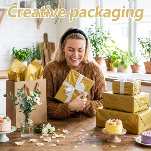 Bobobag 100 Sheets 14"X20" Metallic Gold Tissue Paper for Gift Bags, Christmas Gift Wrapping, Birthday,Anniversary, Holida...