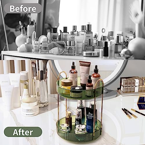 Asayuee 360 Rotating Makeup Organizer for Vanity,2 Tier Large Capacity Skincare Organizers,Bathroom Counter Organizer, Spi...