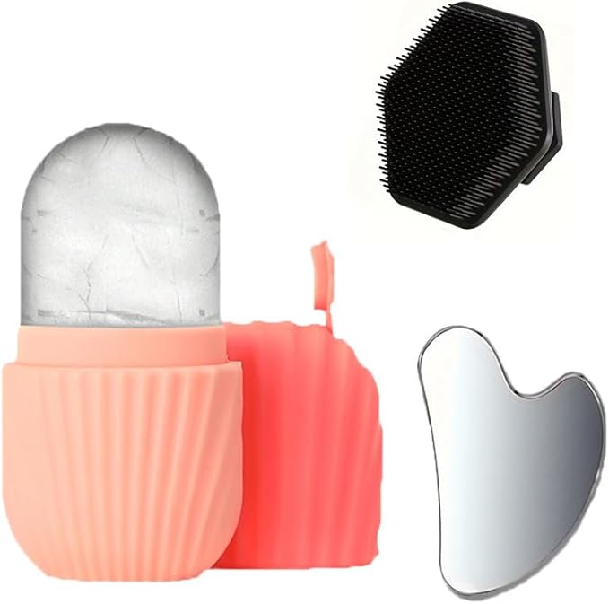 3 Pcs Facial Care Massage Set, Including Ice Face Mask Mold, Silicone Cleansing Massage Brush, and a Stainless Steel Gua S...