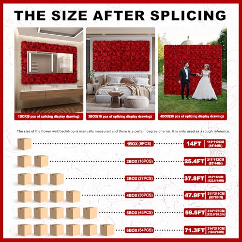 QinmiGarden Flower Wall Backdrop 9pcs 16.5x16.5 Inch Flower Wall Decor Artificial Floral Wall Panel Ideal for Wedding Cele...