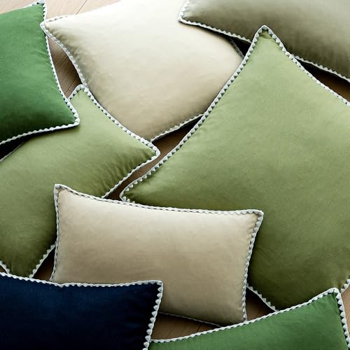 Aesthaboho Linen-Look Pillow Covers Set of 2, Decorative Throw Pillow Covers 24 x 24 Inch, Neutral Boho Shell Seamed Cushi...