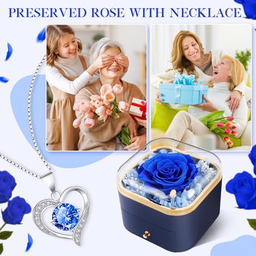 Beferr Gifts for Mom Preserved Real Blue Rose with Necklace Eternal Roses Forever Flowers for Delivery Christmas Anniversa...