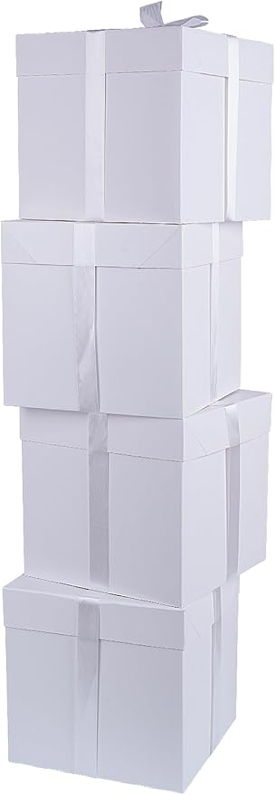 Elephant-package 8.7" Medium Birthday Gift Boxes with Lid and Ribbon, Square Gift Boxes - 4 Pcs (White), Bridal Showers, W...
