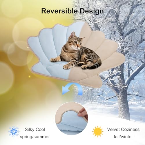 outtip 27" X 20" Reversible Seashell Shaped Cute Cat Mat Bed, Durable Soft Bed Mat for Cats, All-Season Washable Pet Pad B...