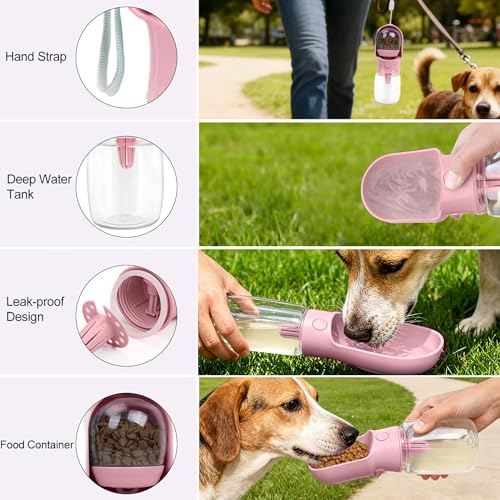 Dog Water Bottle with Food Container, Leak Proof Portable Pet Dispenser with Lock and Cleaning Brush,Dogs Stuff Water Bott...
