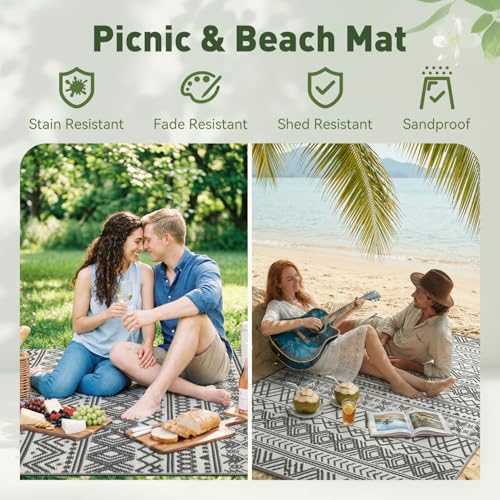 MontVoo Outdoor Rug Carpet Waterproof 5x8 Outdoor Patio Rug Mat Reverisble Plastic Straw Outdoor Rug for RV Camping Picnic...