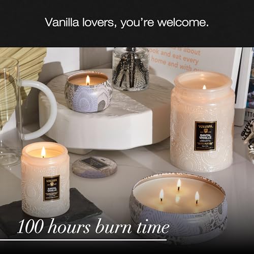 Voluspa Santal Vanille Candle, 18 oz, Coconut Wax Blend, Scented Candles for Home, 100 Hour Burn Time, Candle Jars