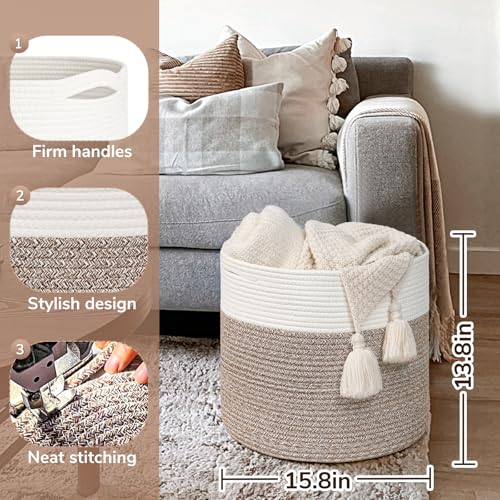 Goodpick 15.8 x 15.8 x 13.8 Inches Blanket Basket - Cotton Rope Baskets for Blankets & Toys, Nursery & Living Room Decor (...