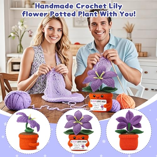 Sensi Blue Unique Handmade Crochet Lily Flower Gift,Cute Desk Decoration for Mom Grandma Sister Friend Coworker Teacher Nurse