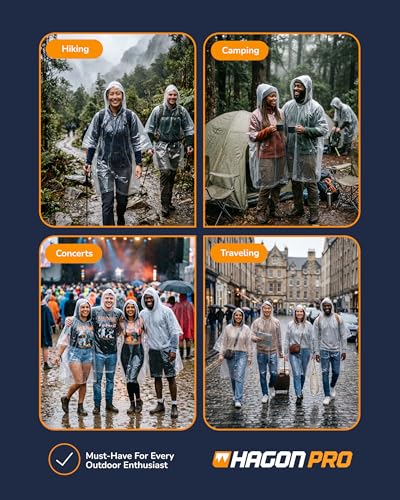 Hagon PRO Disposable Rain Ponchos for Adults (5 Pack)