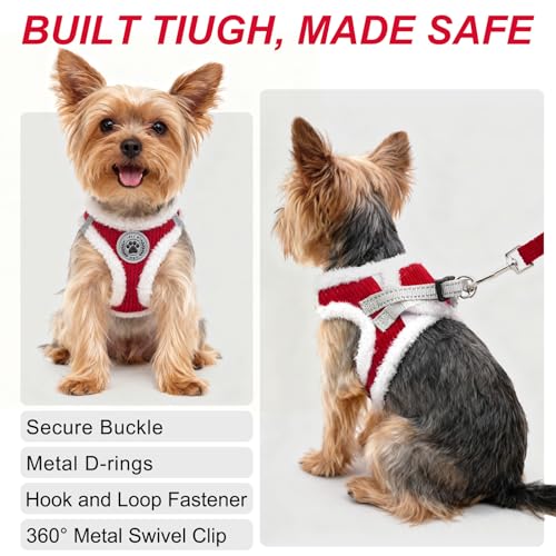 BEAUTYZOO Plush Dog Harness for Small Dogs, No Pull Dog Harness and Leash Set, Soft Fleece Escape Proof Puppy Vest Harness...