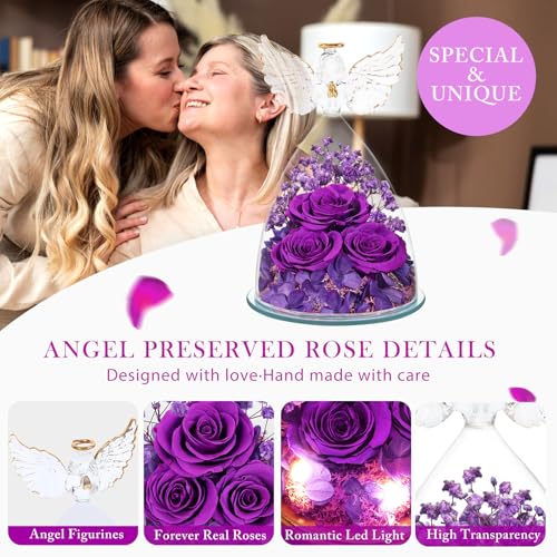 FIACO Gifts for Mom Grandma from Daughter Mothers Day Preserved Roses Forever Flowers in Glass Angel Figurines Fresh Flowe...