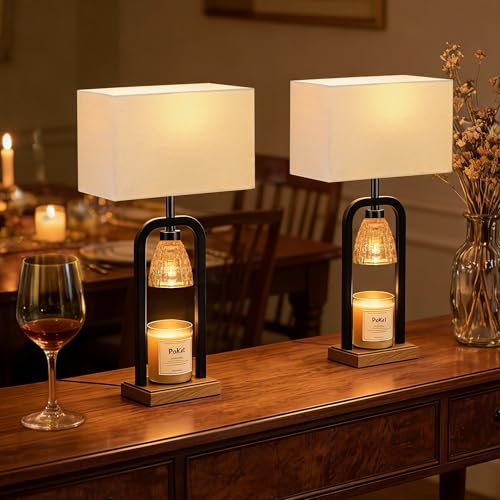 PoKat 21.5'' Lamp Candle Warmers Set of 2 Black, Farmhouse Candle Warming Lamps with Timer Dimmer & Wood-Like Base, Warmer...