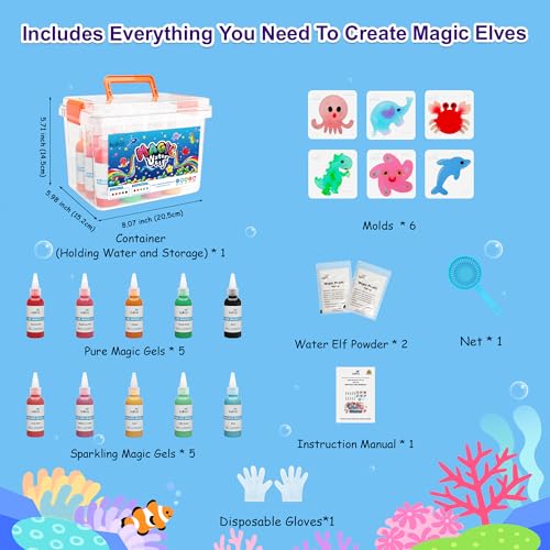 Kiditos Magic Water Elf Toy Kit for Kids, Make Your Own Magic Water Pets, DIY Sensory Craft Kit with 10 Magic Gels & 6 Mol...