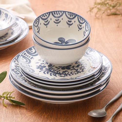 Bloomhouse - 2-Time Oprah’s Favorite Things - Valencia Flor 16 Piece Dinnerware Set, Artisanal Decorated Stoneware Plates...