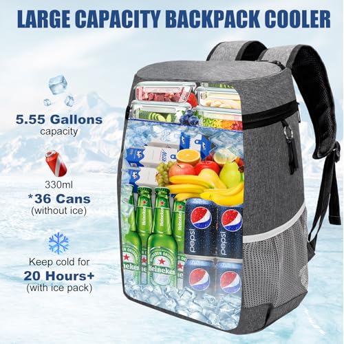 Backpack Cooler Insulated Leak Proof, Lightweight Soft Sided Cooler Backpack for Men Women, Waterproof Beach Cooler Bag Lu...