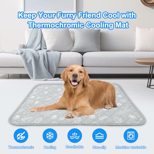 MH MYLUNE HOME Self Cooling Mat for Large Dog, 39”x59” Cool-Chill Cooling Fiber & Endothermic Color Changing Pet Cooling P...