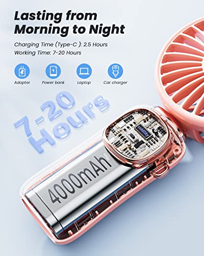 coldSky Portable Handheld Fan, 4000mAh Battery Operated with LED Display, Handheld/Neck/Desk 3 in 1 Personal Small Fan, 9...