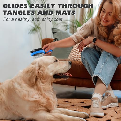 2PCS Pet Grooming Tools - Double-Sided Brush for Shedding and Bathing, Suitable for Short/Long Haired Dogs Cats and Horse...