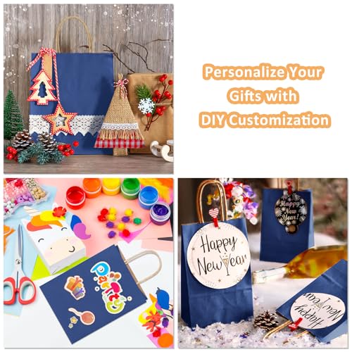 BagDream 25Pcs Navy Blue Gift Bags 8x4.25x10.5 Kraft Paper for Gifts, Shopping Retail Merchandise Grocery Sacks, Navy Blue...