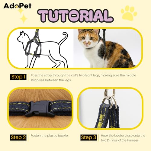 Adopet Adjustable Cat Harness, Leash and Collar Set for Medium Cats, Lightweight Breathable Walking Harness with Matching ...