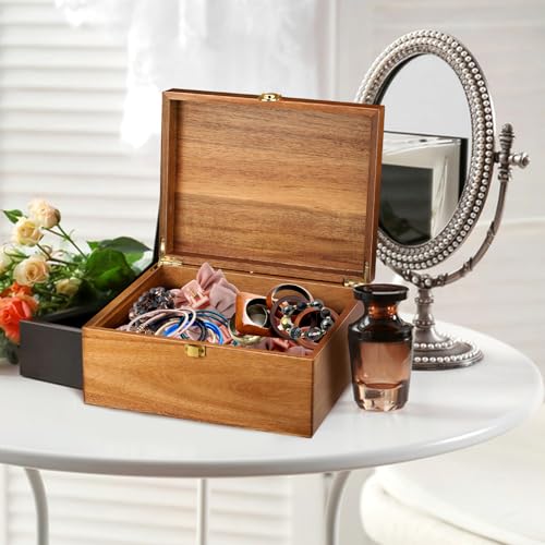 BOTOP Wooden Keepsake Box, Large Acacia Decorative Storage Boxes with a Hinged Lid, Memory Treasure Box with Dividers for ...